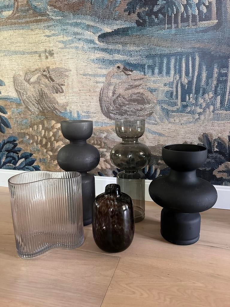 Set vazen, Huis en Inrichting, Woonaccessoires | Vazen, Ophalen of Verzenden, Zo goed als nieuw, Overige kleuren, Glas