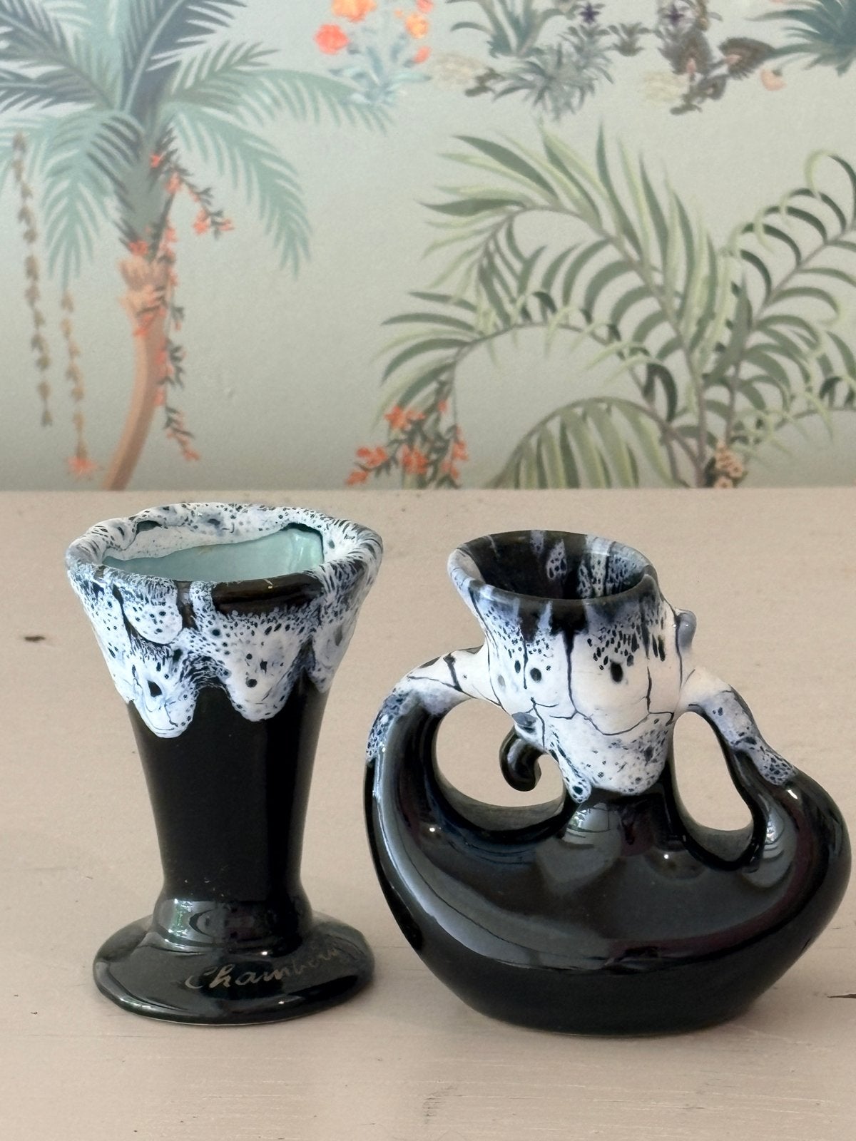 Set van 2 Vintage Franse Fat Lava Vaasjes - Mid-Century, Ophalen of Verzenden