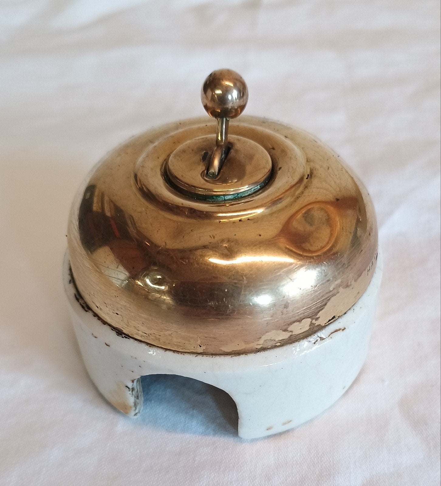 Antieke koperen lichtschakelaar, Ophalen of Verzenden