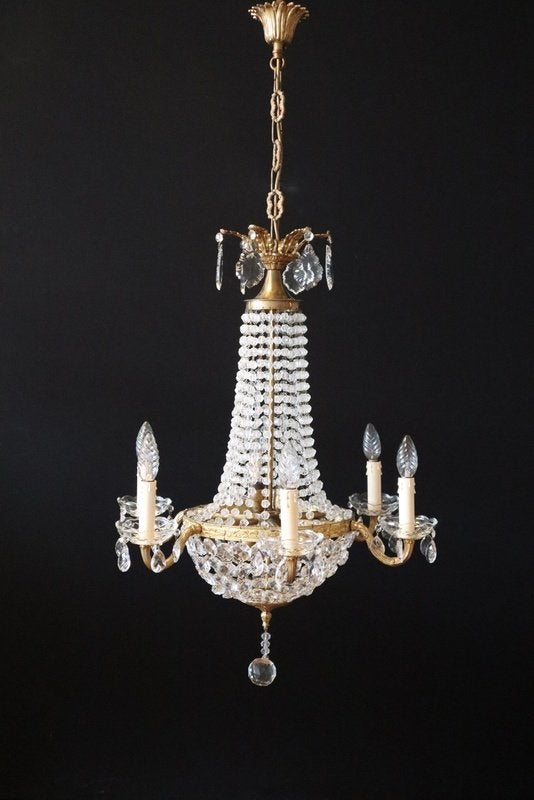 Bronzen kroonluchter  binnenin lampen en rondom kaarslampen, Ophalen, Gebruikt, E14 (klein)