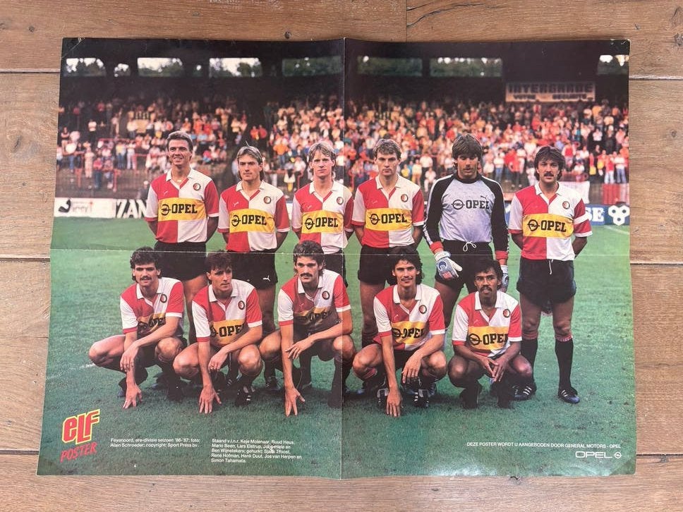 Feyenoord Elftal Poster 1986-1987 (57x42 cm), Ophalen of Verzenden, Gebruikt, Feyenoord, Poster, Plaatje of Sticker