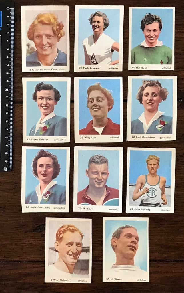 11 Oude Sportplaatjes 1952 Olympische Spelen, Ophalen of Verzenden, Zo goed als nieuw, Poster, Plaatje of Sticker