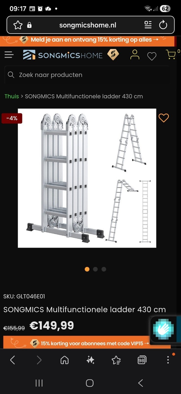 Grote ladder 430 cm! hoog. Multifunctioneel en NIEUW IN DOOS, Ophalen of Verzenden, Nieuw, Rolsteiger of Kamersteiger, 5 meter of hoger
