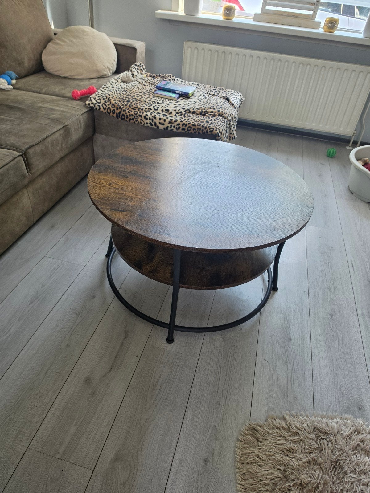 Ronde salontafel met opbergruimte, doorsnee 80cm hoogte 46cm, Huis en Inrichting, Gebruikt, 50 tot 100 cm, Rond, 50 tot 100 cm
