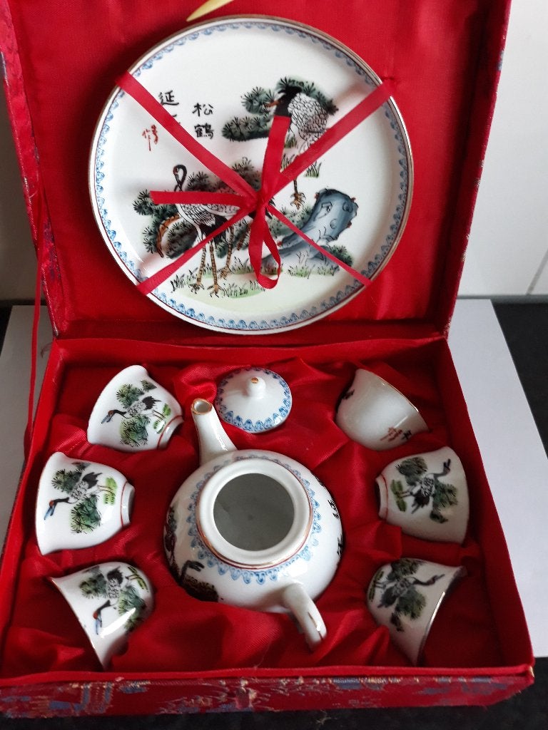 Chinees porselein theeserviesje Kraanvogels, Ophalen of Verzenden