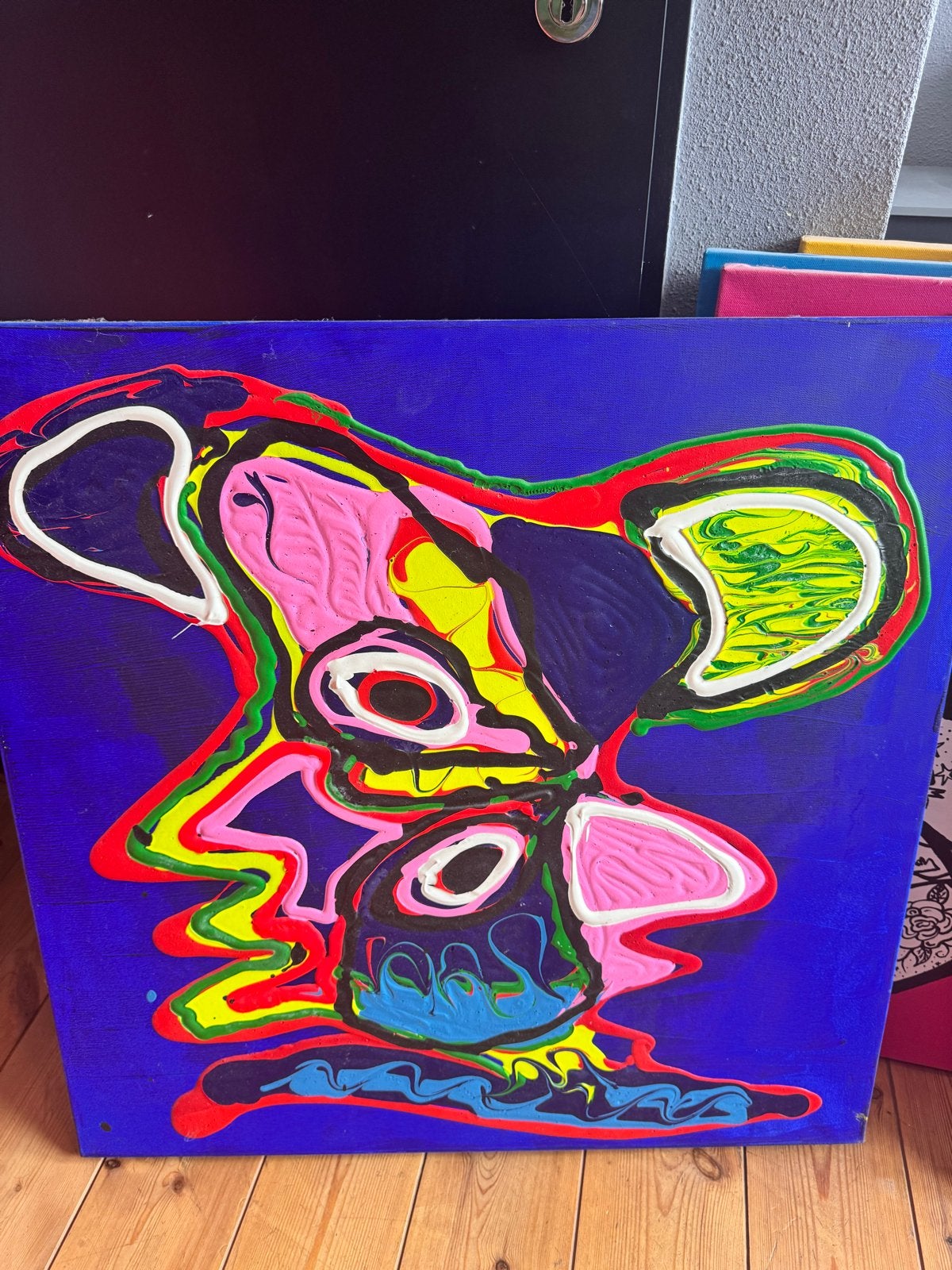 Levendig Abstract Schilderij: "Picasso Head" in originele st, Antiek en Kunst, Ophalen, Abstract, Echtheidscertificaat, Gemengde techniek