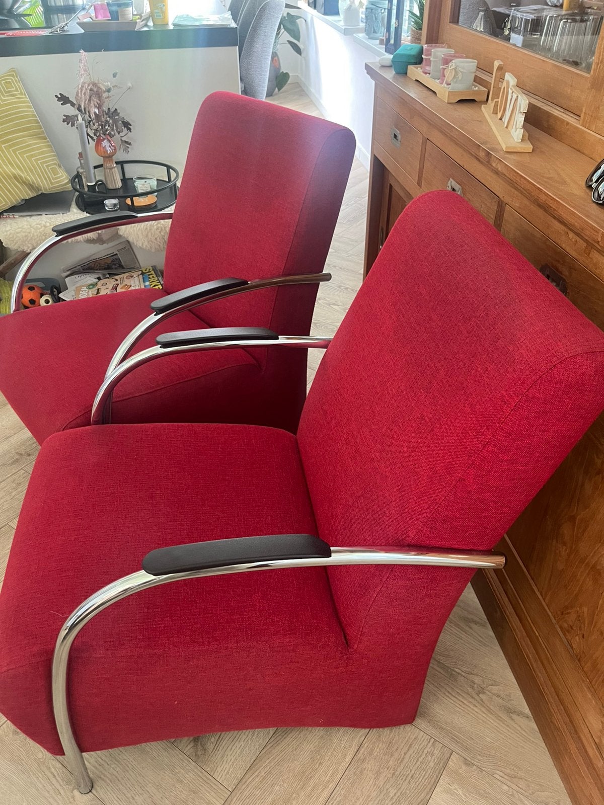 2 rode fauteuiltjes gratis, Huis en Inrichting, Fauteuils, Ophalen, Gebruikt, 75 tot 100 cm, Stof