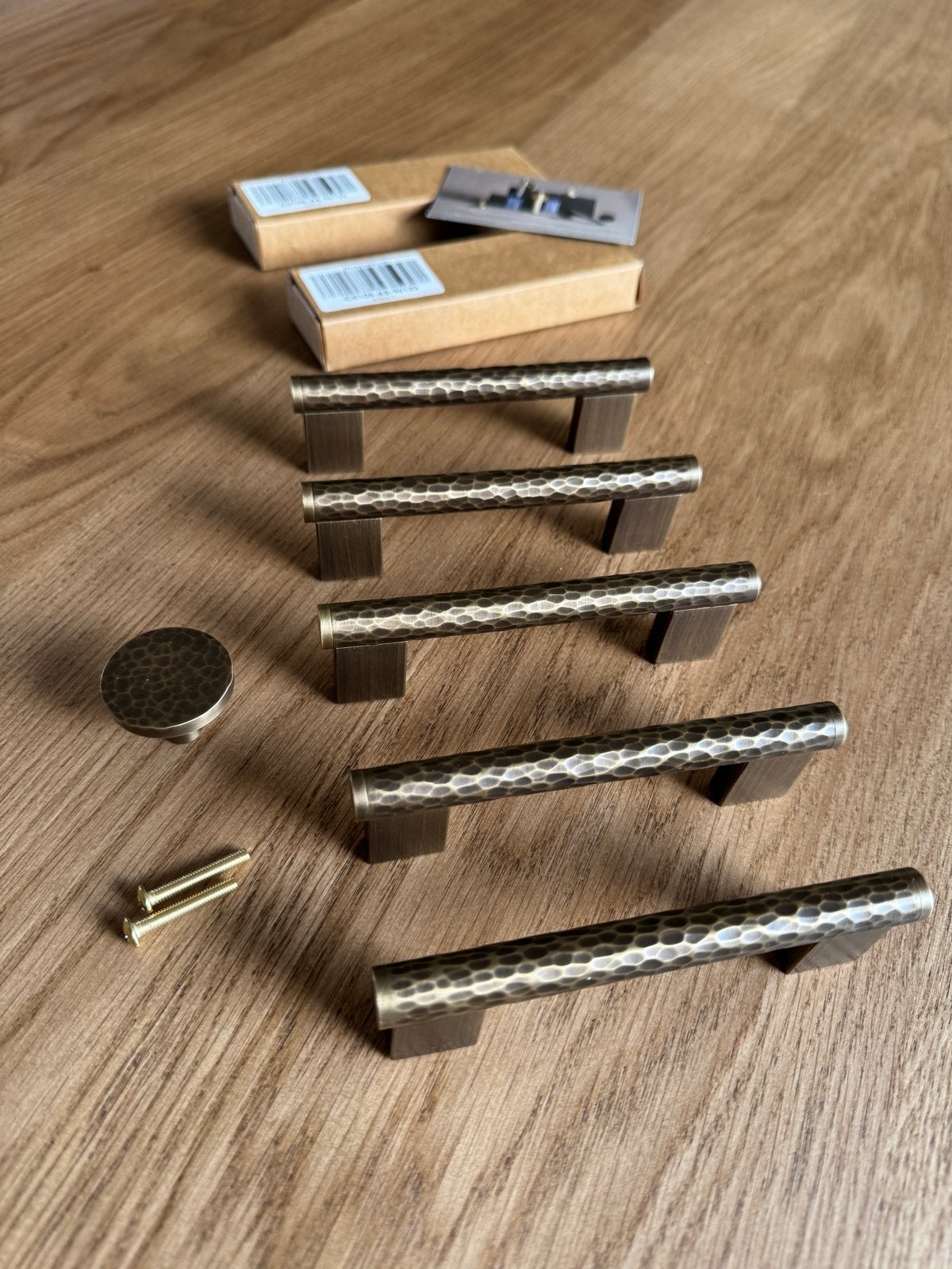 5x Verouderd Messing Grepen met Hamerslag - Hoogwaardig, Ophalen of Verzenden, Nieuw, Koper of Messing, Klink of Kruk