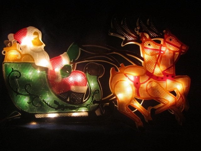 Vintage kerstverlichting; kerstman in arreslee, Diversen, Ophalen of Verzenden, Gebruikt