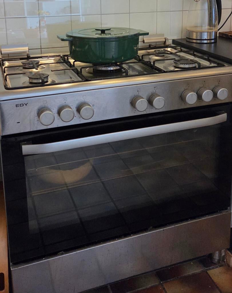 Edy groot gasfornuis met 5 pitten en grote oven 90 cm breed, Ophalen, Gebruikt, 60 cm of meer, Gas