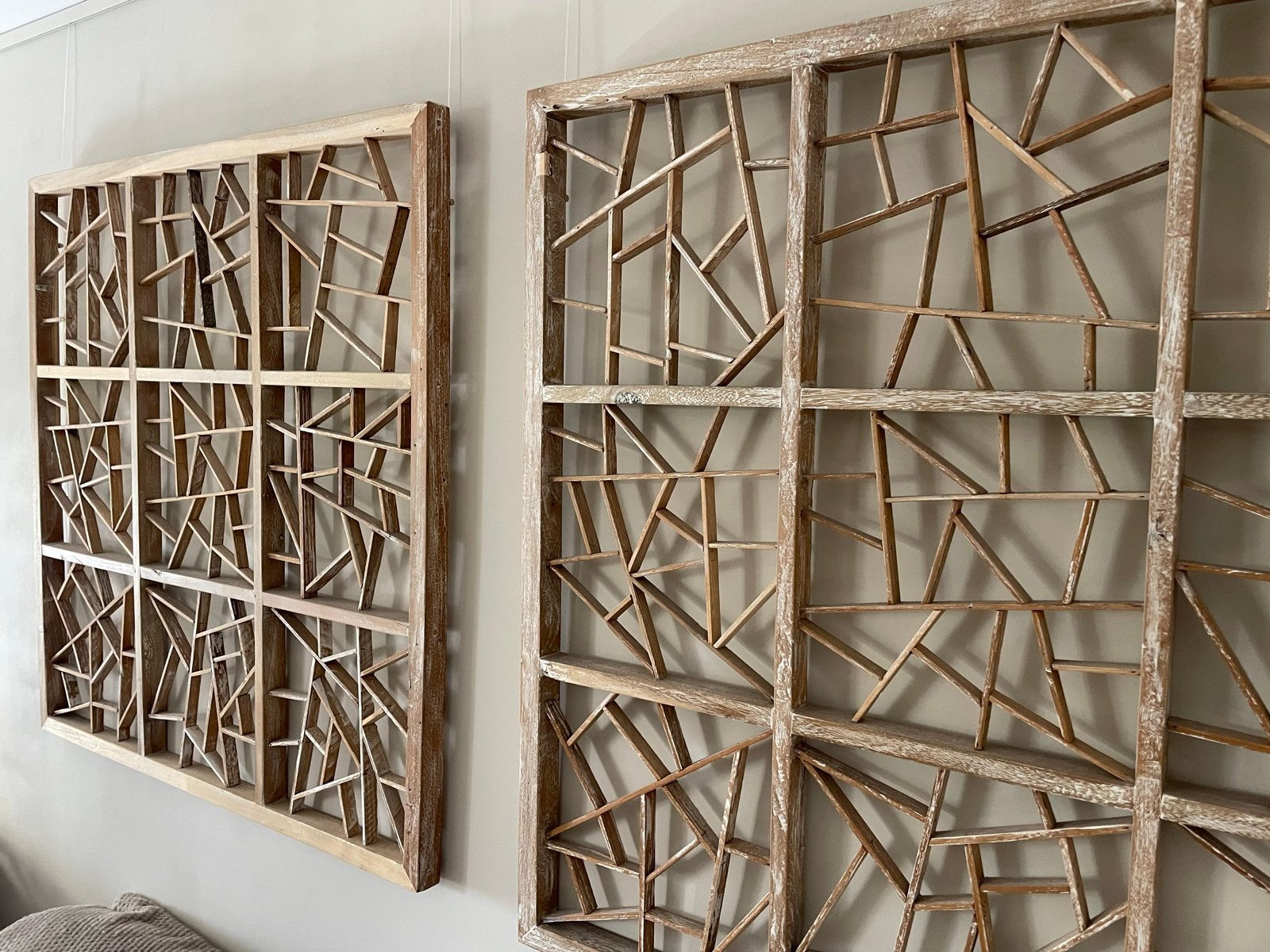 Geometrische Houten Wanddecoratie - Brutalist/Wabi-Sabi, Ophalen, Wandsculptuur, Hout, 100 cm