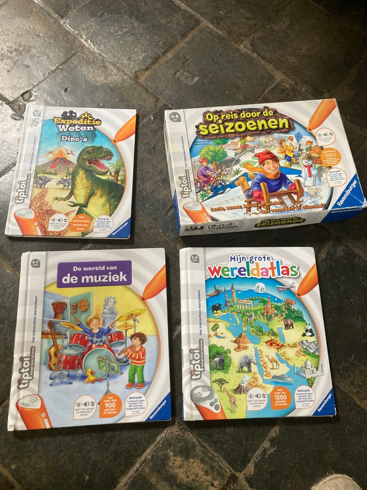 Tip toi - Dino’s & Muziek & Wereldatlas & Seizoenen, Ophalen of Verzenden, Gebruikt