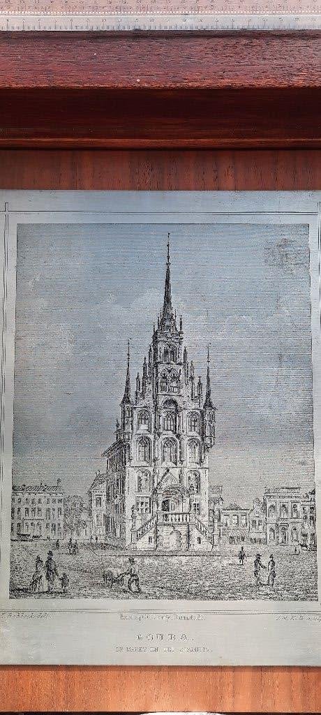 Stadsgezicht Gouda, Antiek en Kunst, Kunst | Etsen en Gravures, Ophalen, 38 cm, 30 cm, 1950 - 1999