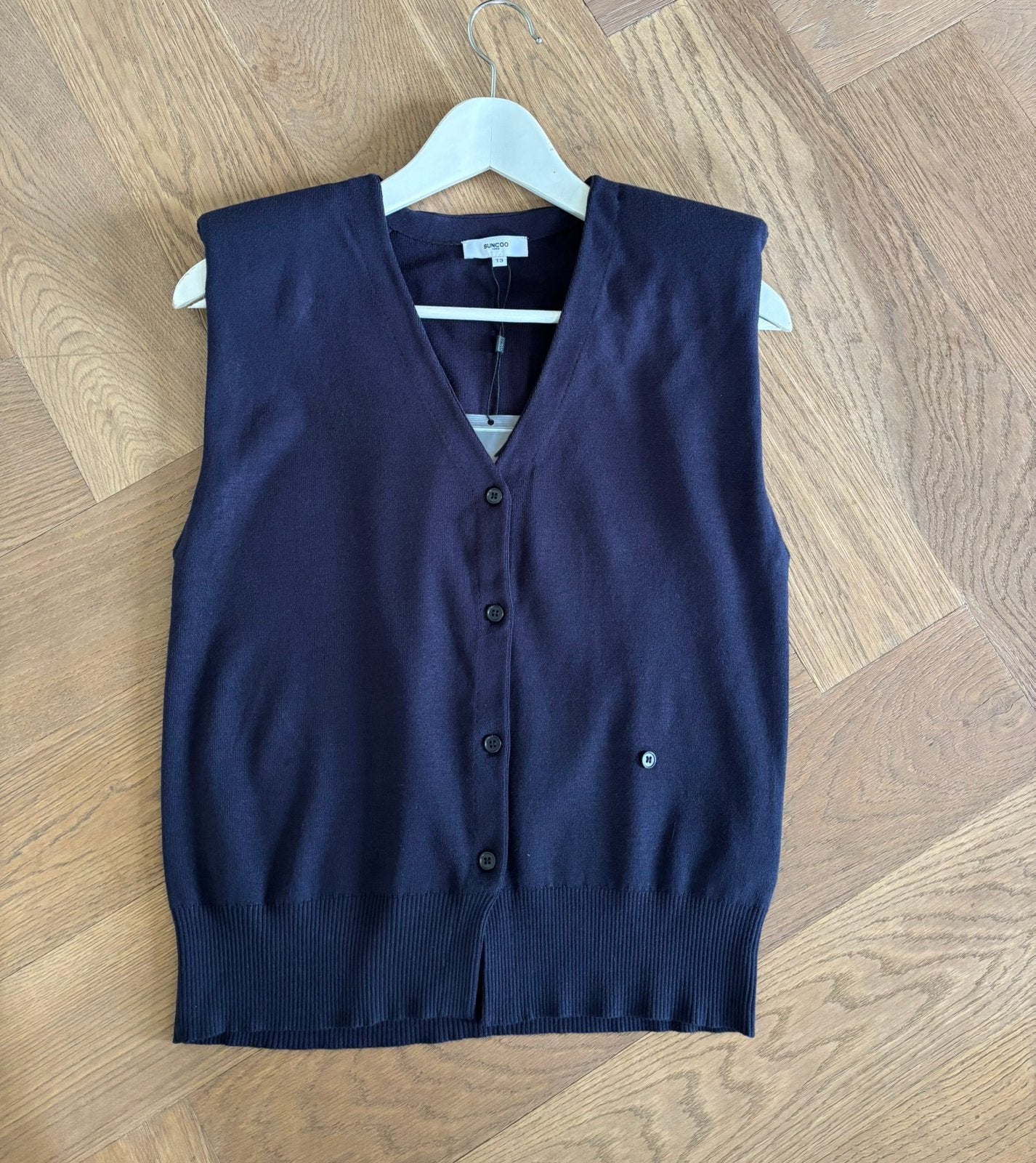 Draped Sleeveless Cardigan suncoo paris 3/L, Kleding | Dames, Blauw, Maat 42/44 (L), Ophalen of Verzenden, Zo goed als nieuw