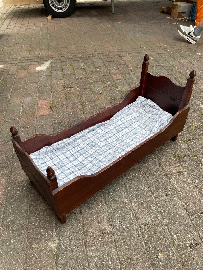 poppenwiegje antiek eiken poppen bedje wiegje, Ophalen, Gebruikt, Babypop