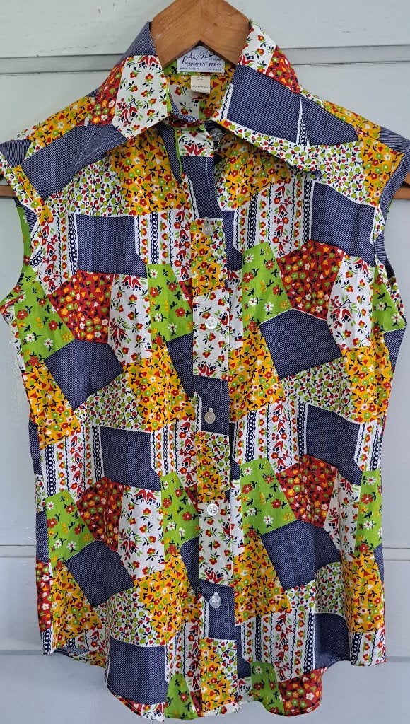 Jaren 60/70 blouse puntkraag maat M, Ophalen of Verzenden, Zo goed als nieuw, Maat 38/40 (M), Geel