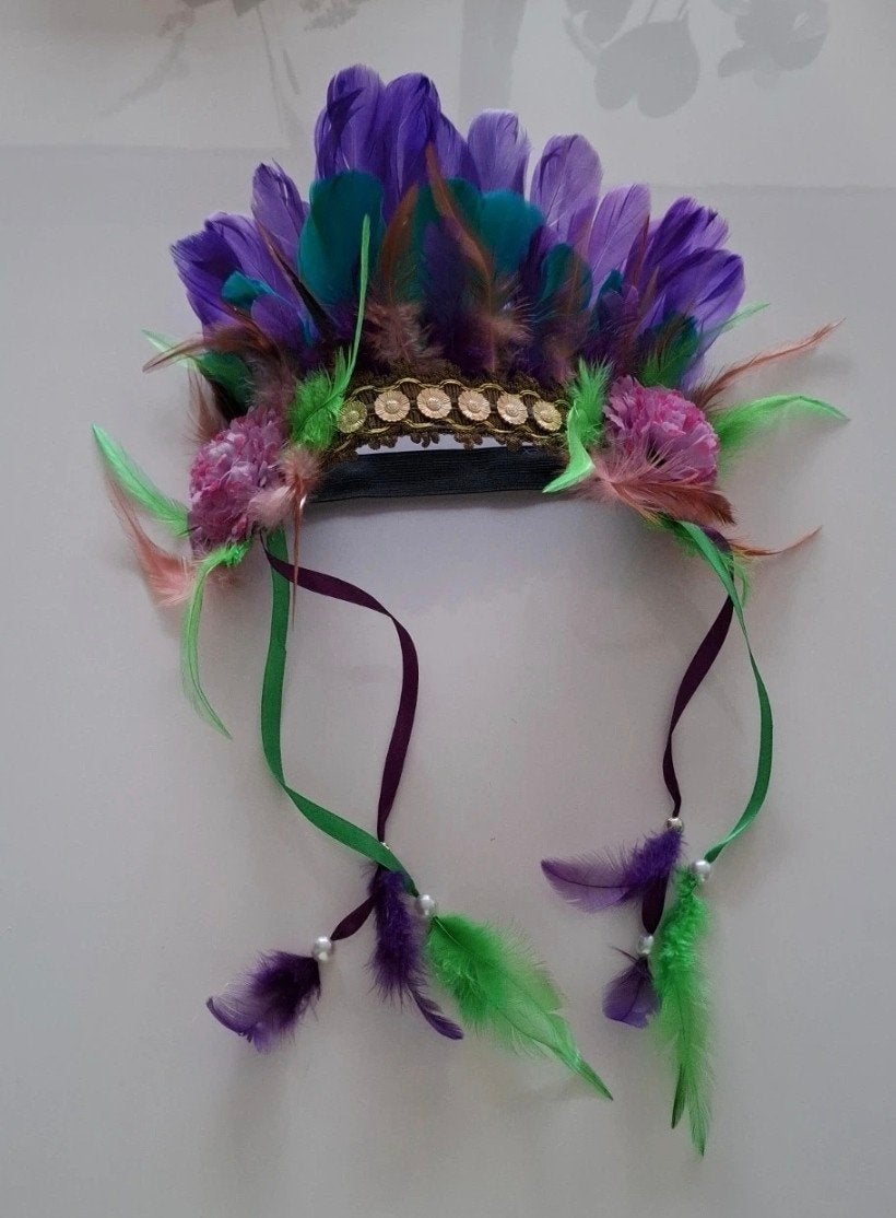 Verentooi / Hoofdband met veren en bloemen, Ophalen of Verzenden, Zo goed als nieuw, Hoed of Pruik, Carnaval