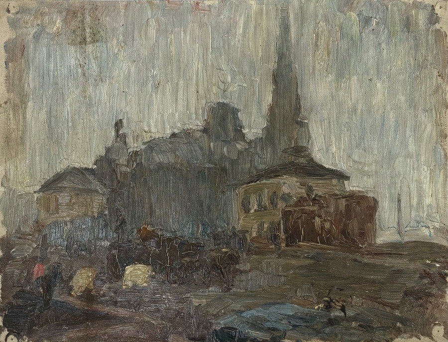 551. Schilderij, Reinhart Dozy – stadsgezicht, ca.1900–1920, Antiek en Kunst, Ophalen, Handgeschilderd, Olieverf, Stadsgezicht