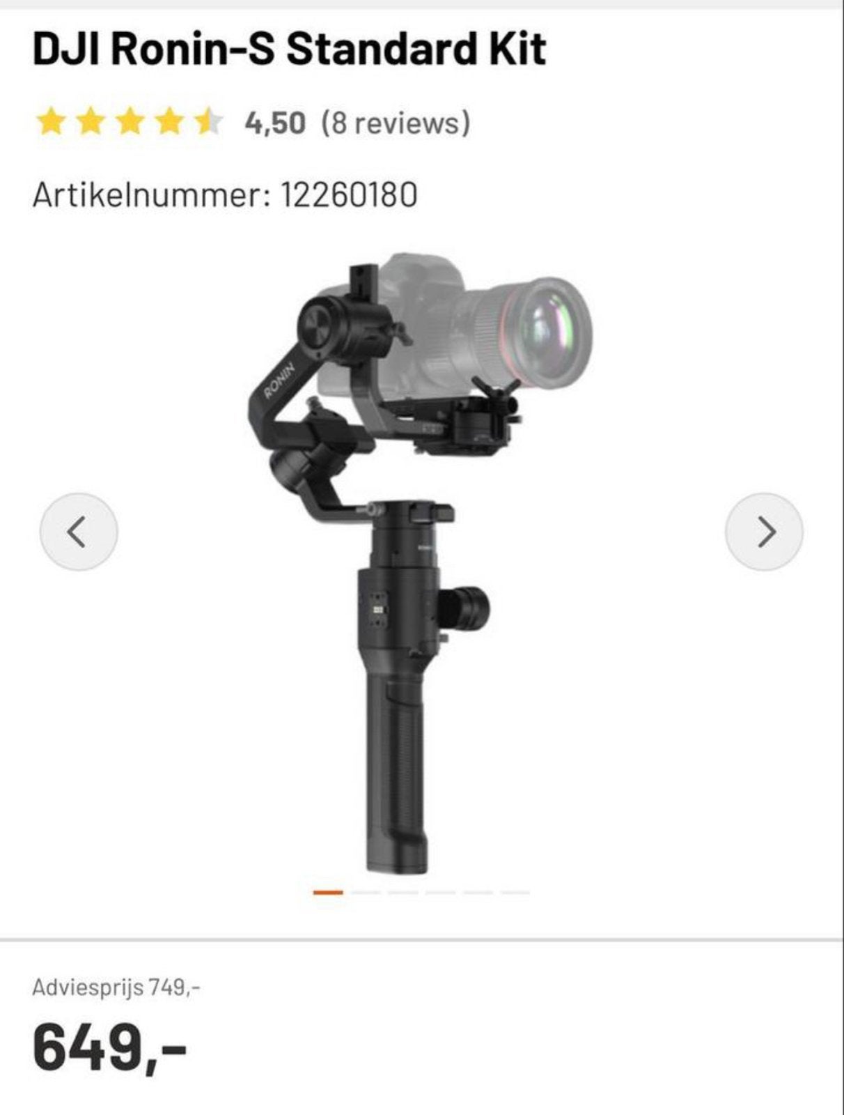 DJI Ronin-S Standard Kit (zonder kleine tripod en adapter), DJI, Gimbal, Ophalen, Gebruikt