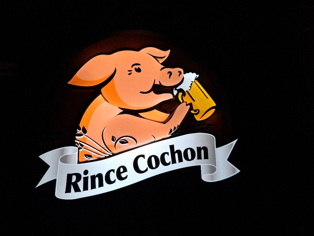 Lichtreclame Rince Cochon, Ophalen of Verzenden, Nieuw, Lichtbak of (neon) lamp
