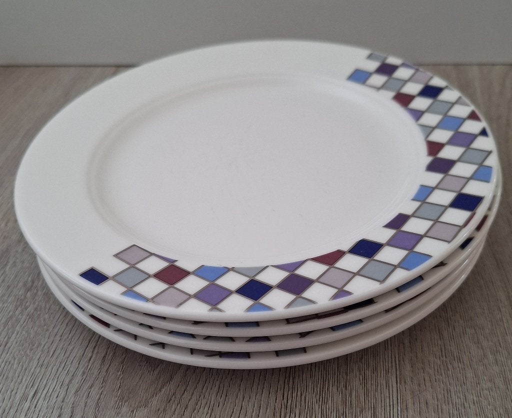 4 ontbijtbordjes Corpo Villeroy & Boch lila/blauw/zilver, Gebruikt, Ophalen of Verzenden, Bord(en), Overige stijlen