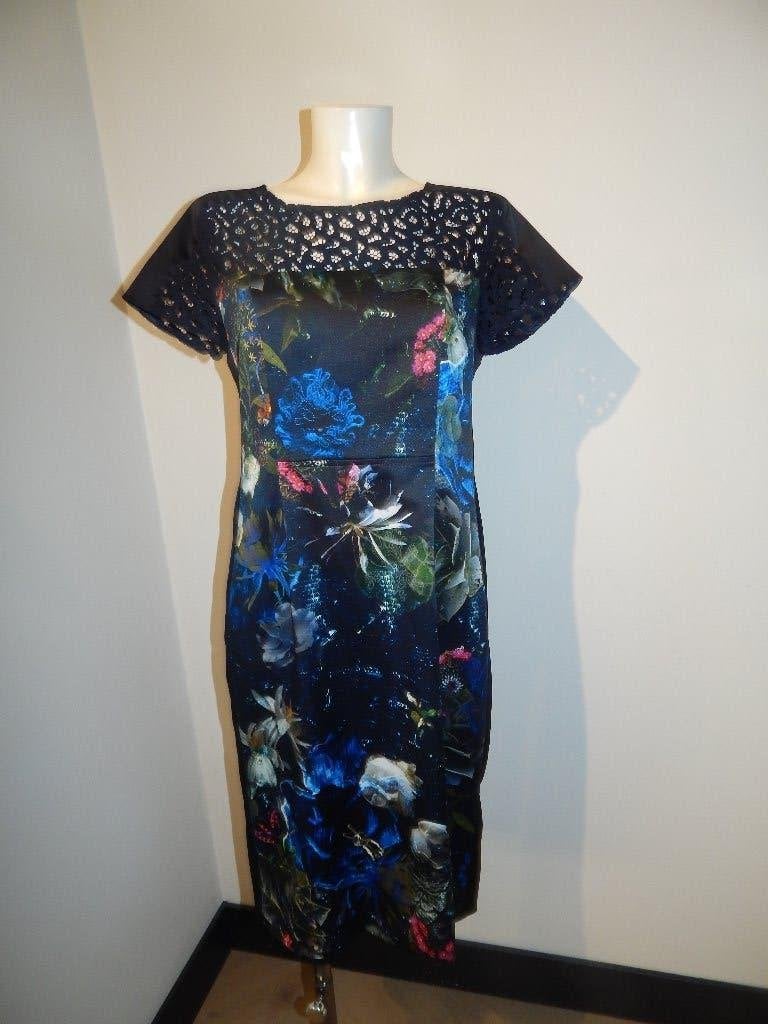Marccain mooie jurk satijn achtig print kleur open hals N5, Kleding | Dames, Maat 42/44 (L), Zo goed als nieuw, Knielengte, Marccain