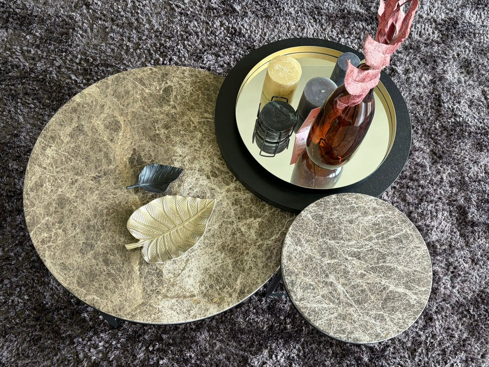 Salontafel set van 3 rond, 2x marmer 1x zwart hout, Ophalen, Overige materialen, 50 tot 100 cm, Rond