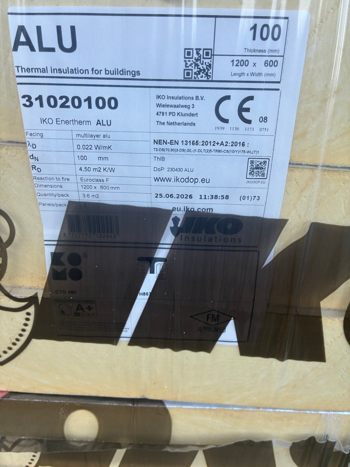 18 IKO Enertherm ALU isolatieplaten 1200x800x100mm, Doe-het-zelf en Verbouw, Ophalen, Nieuw, Hardschuim (Pir), 15 m² of meer