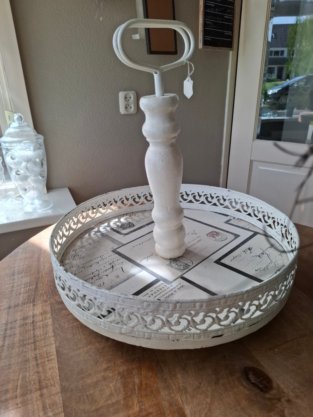 Decoratief Dienblad met Handvat - Brocante Stijl, Met handvatten, Gebruikt, Rond, Ophalen of Verzenden