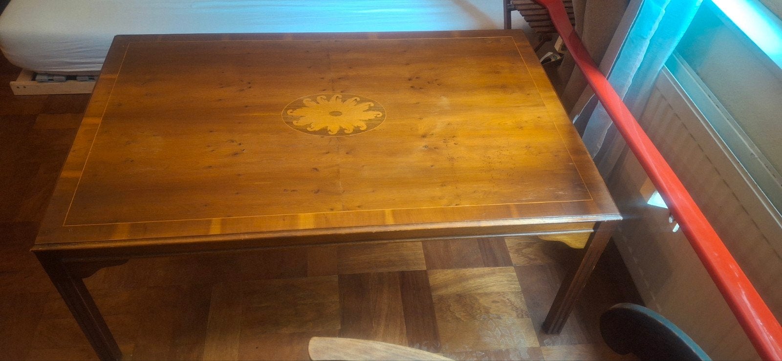 Prachtige Klassieke Salsalontafel Wortelnoten Hout Intarsia, Ophalen, Rechthoekig, 100 tot 150 cm, 50 tot 100 cm