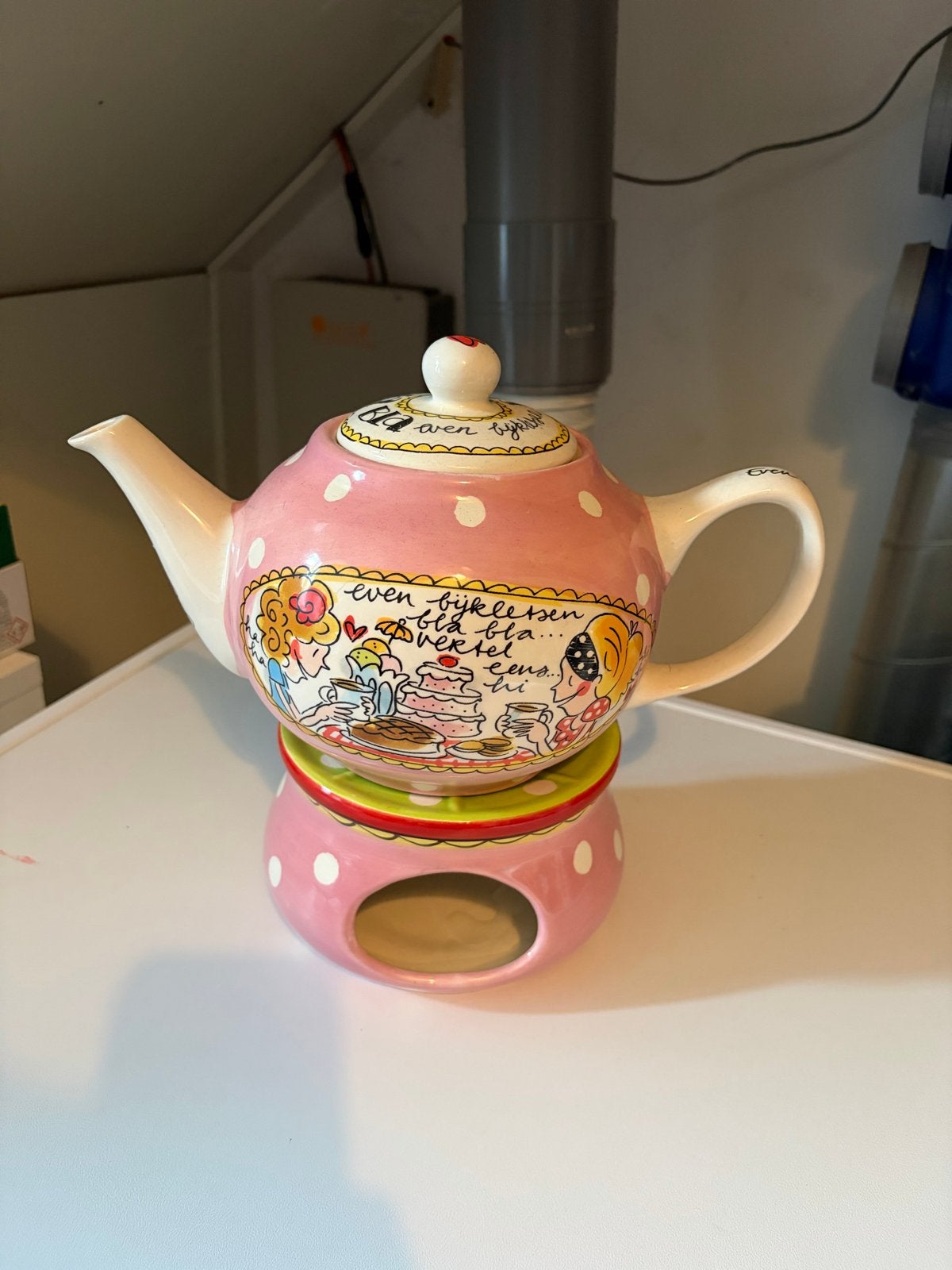 Blond Amsterdam theepot en theelichthouder, Gebruikt, Ophalen of Verzenden, Roze, Steen/keramiek