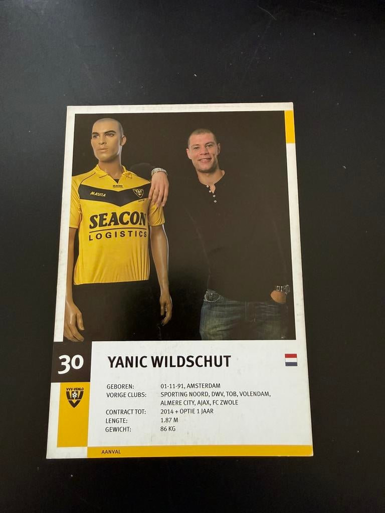 Spelerskaart Yanic Wildschut VVV Venlo, Ophalen of Verzenden, Zo goed als nieuw, Spelerskaart