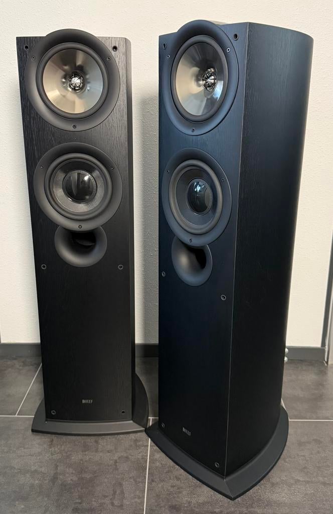 KEF iQ70 zuilen speakers “TOP STAAT” (Black Ash), Zo goed als nieuw, 120 watt of meer, Front, Rear of Stereo speakers, Ophalen