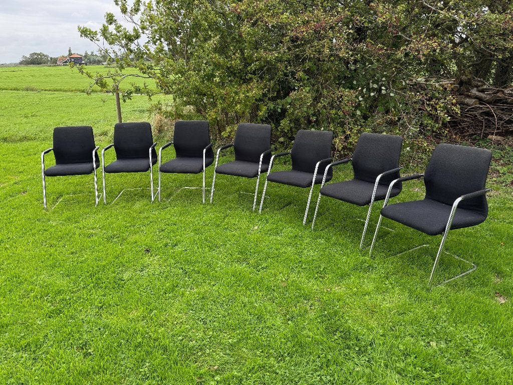 7 Martin Stoll P/G16 buisframestoelen – chroom/zwart – 2001, Huis en Inrichting, Ophalen, Gebruikt, Zwart, Metaal
