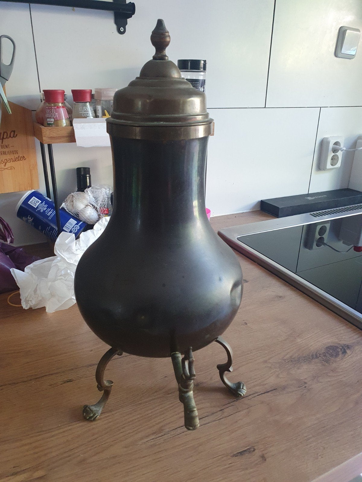 Antieke koperen samovar/theeketel met kraantje, Ophalen