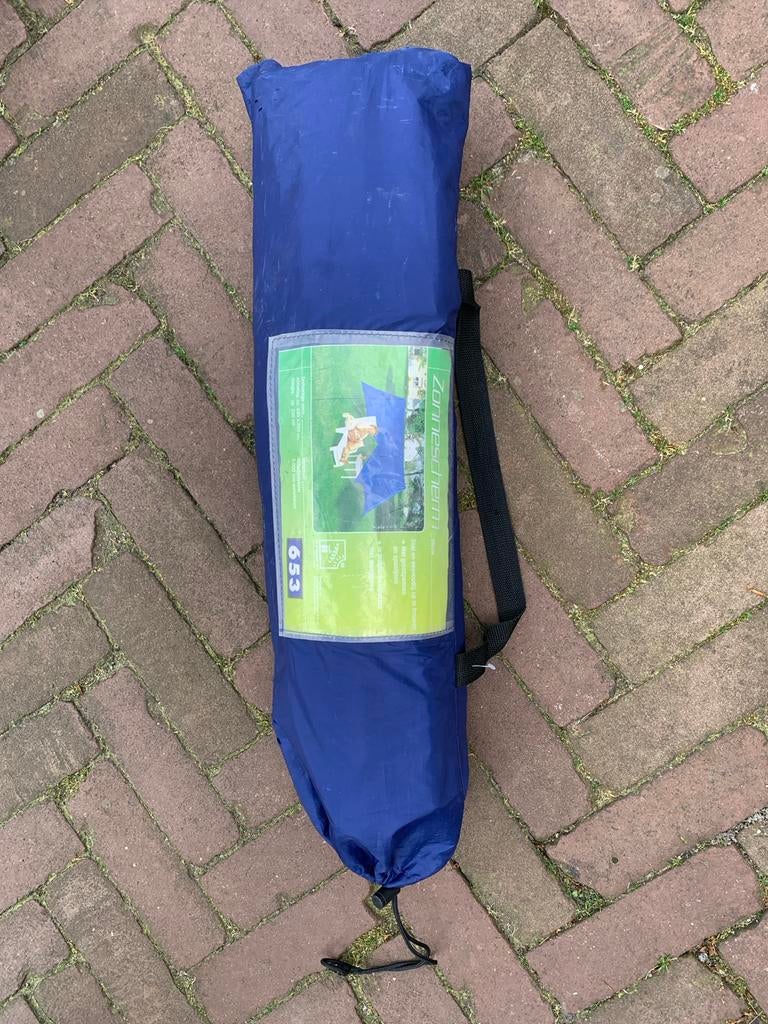 Blauw Mobiel Zonnescherm met 2 staanders compleet, Gebruikt, Overige typen, Ophalen of Verzenden, 150 tot 300 cm