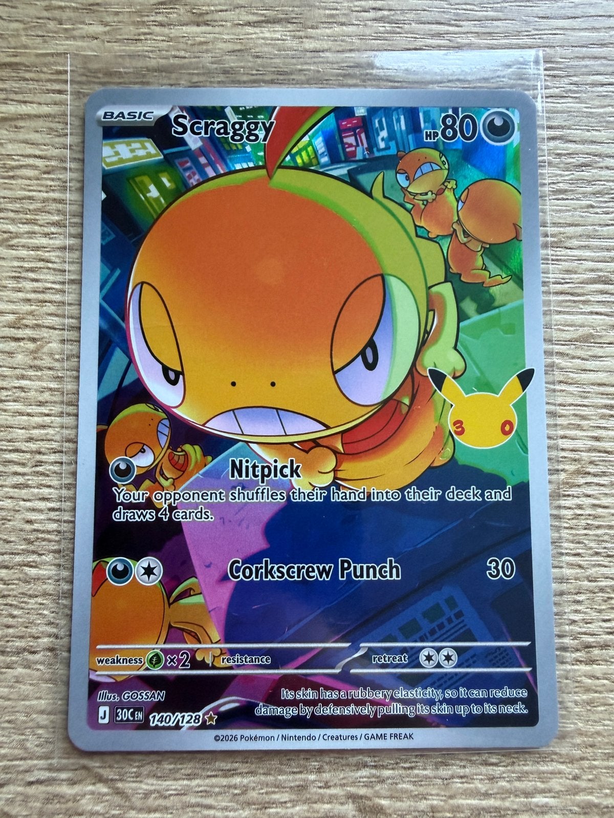 Scraggy 30C 140/128 Pokemon 30th Celebration kaart, Ophalen of Verzenden, Nieuw, Losse kaart