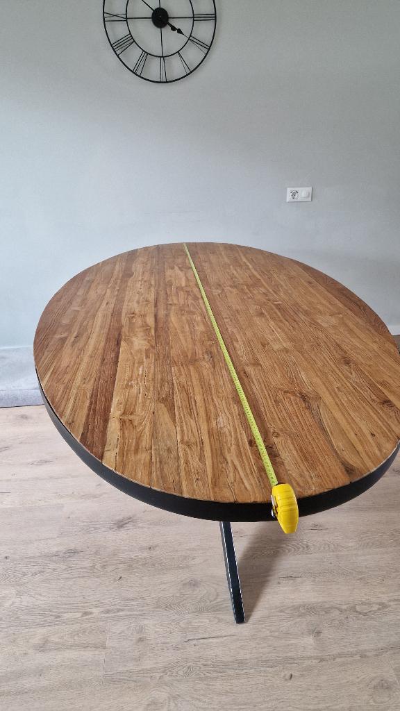 te koop teakhouten ovale tafel, Ophalen, 100 tot 150 cm, Ruw houtnerf blad, Teakhout