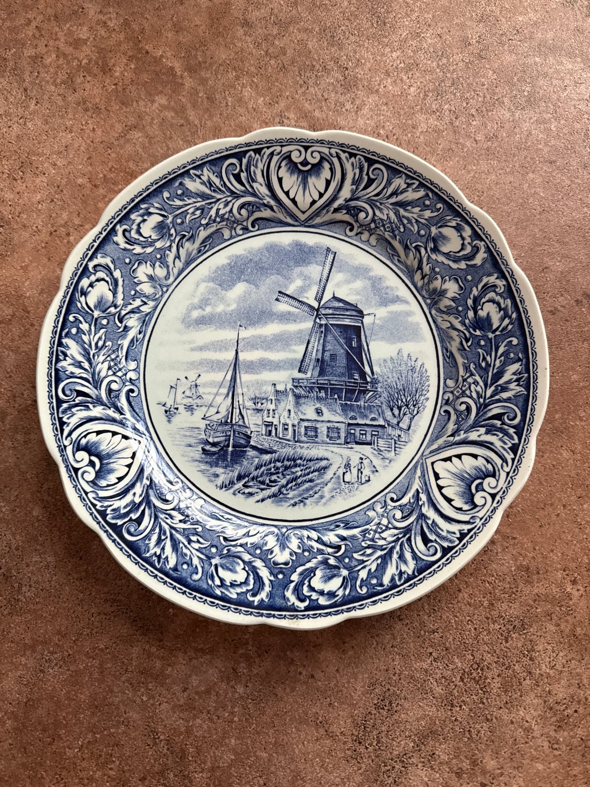 Vintage Boch Delfts wandbord met molen en boot, Ophalen