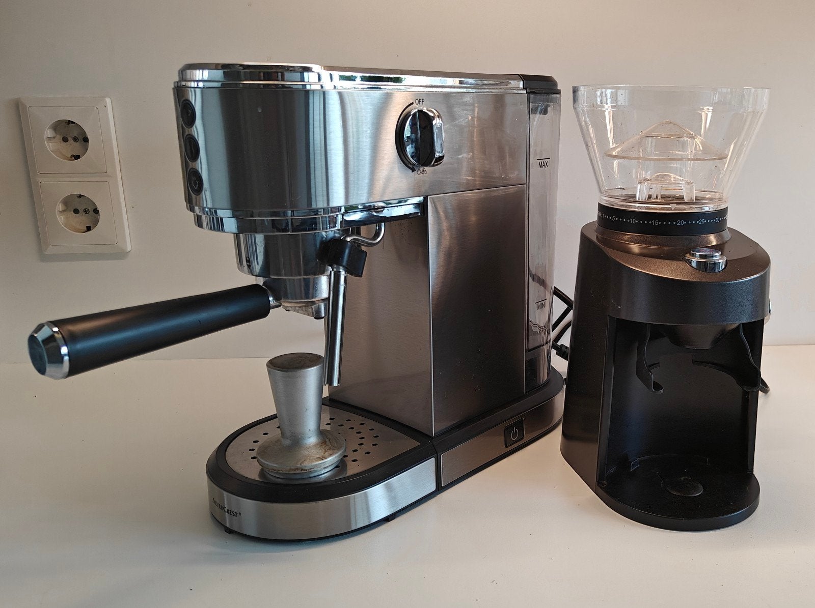 piston espresso machine silvercrest met bonenmaler Guigg, Ophalen, Espresso apparaat, Zo goed als nieuw, 2 tot 4 kopjes