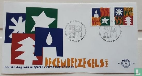 FDC E330 Decemberzegels 1994 NL onbeschreven Anders geplakt, Ophalen of Verzenden