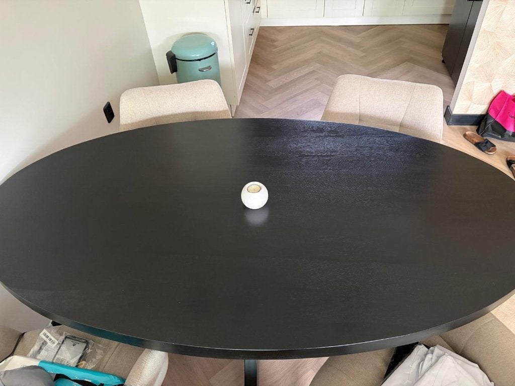 Zwarte ovale tafel, Ophalen, 100 tot 150 cm, Nieuw, 150 tot 200 cm