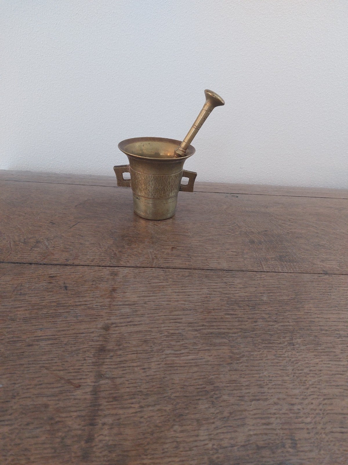 Antieke messing/ geelkoperen vijzel met stamper, Antiek en Kunst, Ophalen, Koper