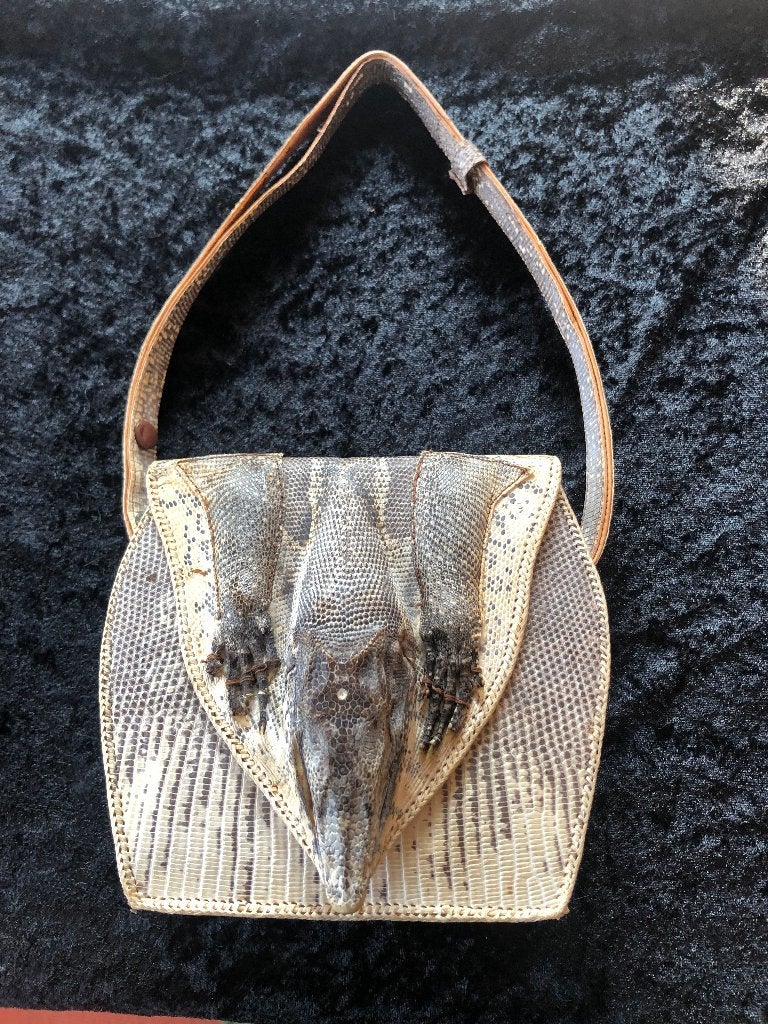 Antieke handtas van reptielenleer, varaan uit Indonesië, Ophalen of Verzenden