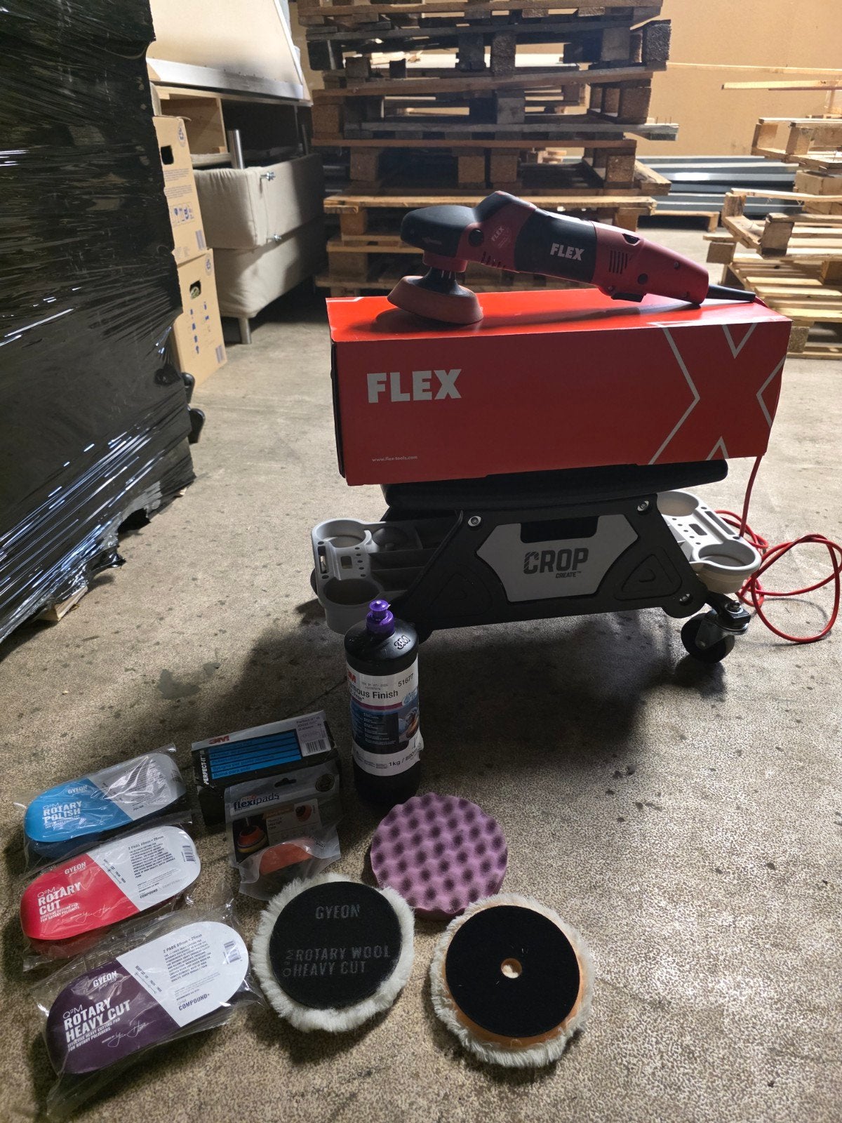 Flex Rotary PE 14-2-150 + Pads +3M set  +detailing trolley, Ophalen, Minder dan 700 watt, Haakse handslijpmachine