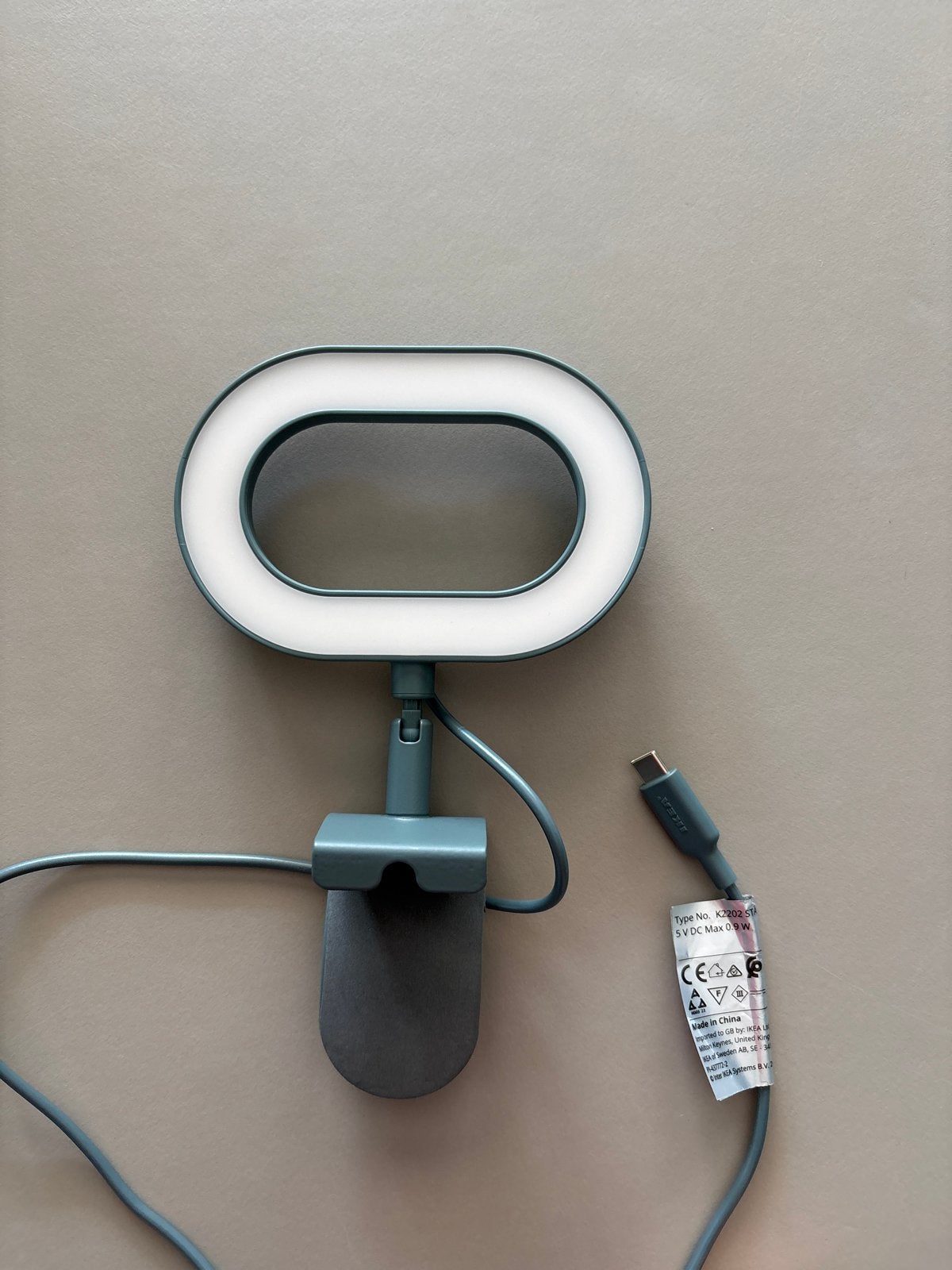 IKEA STÄNKREGN LED-ringlamp turkoois voor videomeetings, Overige kleuren, Gebruikt, Overige fittingen, Verstelbaar