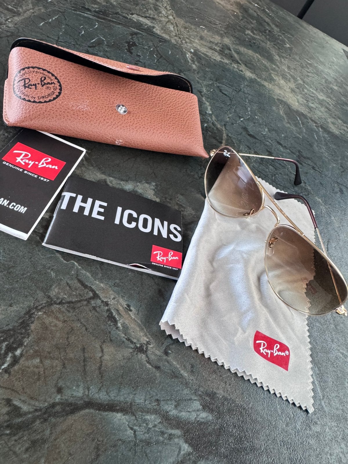 Originele Ray-Ban Aviator goudbruin complete set, Ophalen of Verzenden, Zo goed als nieuw, Ray-Ban