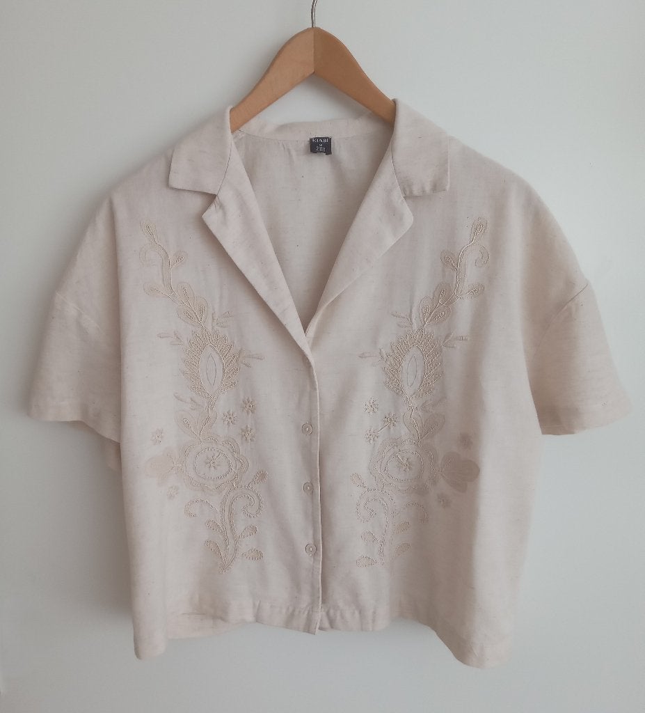 Kiabi linnen blouse met borduur, maat M, Verzenden, Beige, Nieuw, Kiabi