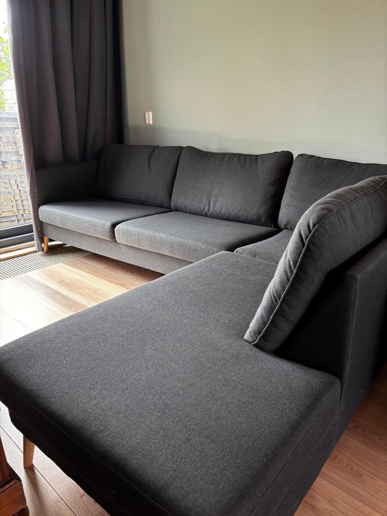 Hoekbank stof Jysk - Comfortabel en stijlvol, Huis en Inrichting, Banken | Bankstellen, Ophalen, 250 tot 300 cm, Gebruikt, 100 tot 125 cm