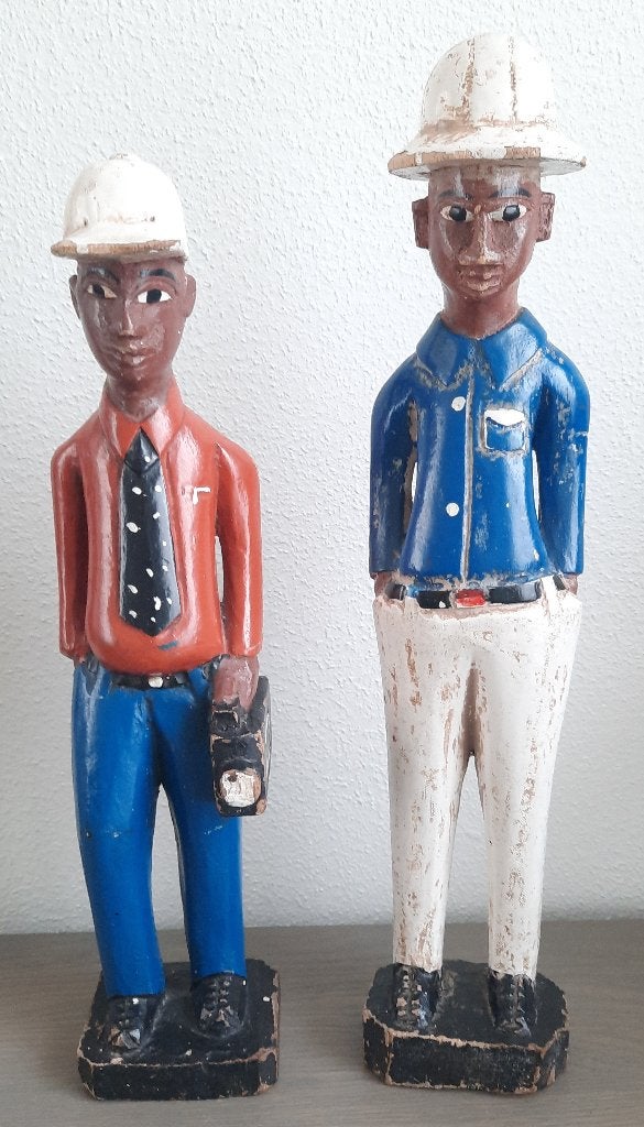 2 Afrikaanse Baule Colon - figuren, Ivoorkust - 33 en 37 cm, Antiek en Kunst, Handgemaakt, Ophalen of Verzenden, 20 - 50 cm, Beeld